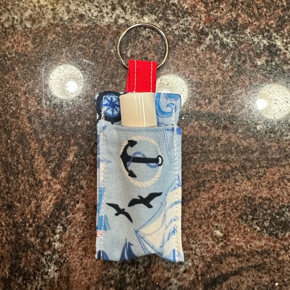 Handmade lip balm holder keychain- nautical print - Picture 2 of 3